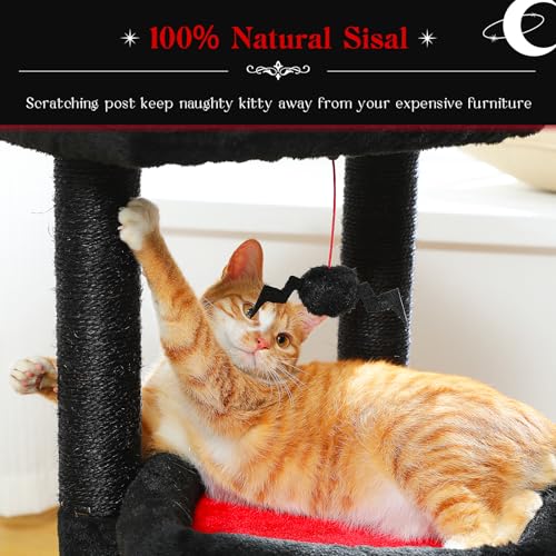 PEQULTI Small Cat Tree Tower for Indoor Cats, Sisal Post & Cozy Condo Black - color: Black, size: M(15.7"L x 15.7"W x 26.7"H)
