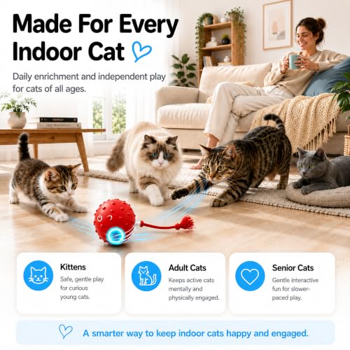 AWISH Cat Enrichment Toy, Interactive Rolling Ball for Indoor Cats - color: RED