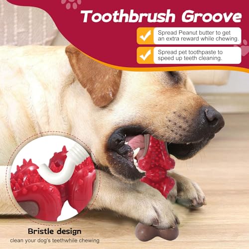 Durable Dog Chew Toys for Large Dogs - Tough Bone-Shaped Dental Chew with TPR Rubber & Wood Fiber, Teething & Aggressive Chewer Toys for Medium/Large Breed, Long-Lasting Teeth Cleaning 2 Pack set - color: Red&Green-2 Pack Set