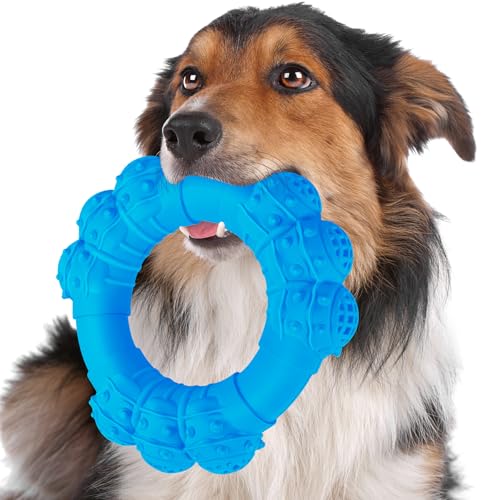 Indestructible Dog Chew Ring Toys for Aggressive Chewers, Super Chewer Toy for Medium Large Dogs, Puppy Teething Rings for Relax, Interactive Dogs Toy, Heavy Duty Dog Teething Toys - color: Blue
