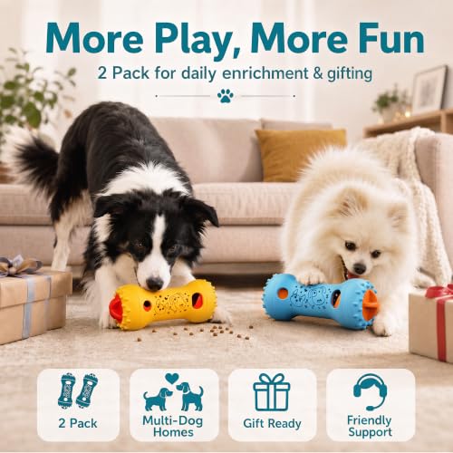 FOXMM Interactive Treat Dispensing Dog Toys, Adjustable Dog Puzzle Toy - color: Blue & Yellow