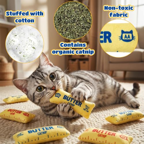 6Pcs Butter Catnip Crinkle Paper Sound Toys for Cat, Catmint Cat Toy Gift - style: 6Pcs Butter (with Crinkle Paper)