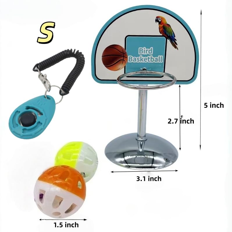 Fosrion Parrot Basketball Hoop Toy Set - Training Hoop with 2 Bird Balls Parrots (Small + Clicker) - size: Small + Clicker