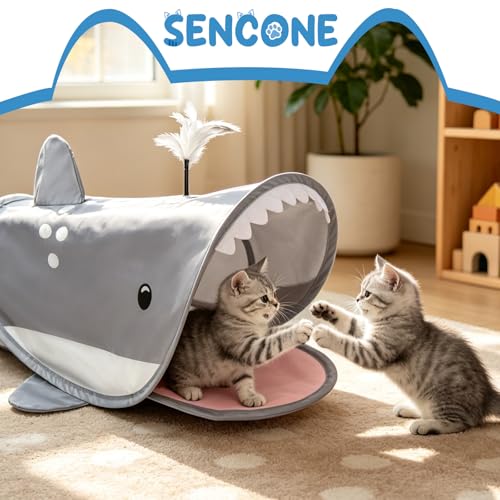 SENCONE Dolphin-Shaped Cat Tunnel Toy Portable Hideout Nap Tube for Kittens - color: Grey Dolphin
