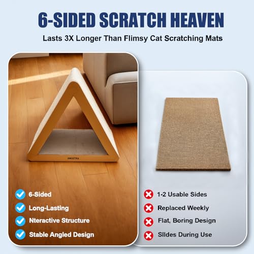 3 Pack Cardboard Cat Scratcher & Scratch Pad, Buildable Triangle Cat House w/ 6-Sided Use, Furniture Protection for Indoor Cats