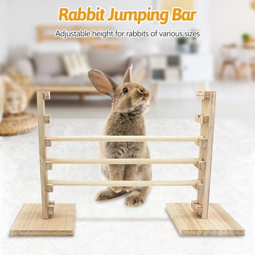 kathson Rabbit Jump Bar, Natural Wood Toy Set Adjustable Height Jump Hurdle Bar Rabbit Exercise Obstacle Training Games