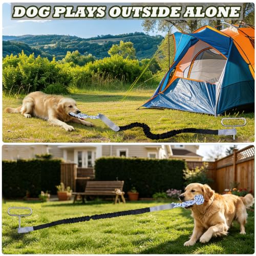 Dog Bungee Tug Toy in outside with Stake, outside dog toys for Yard & Tree