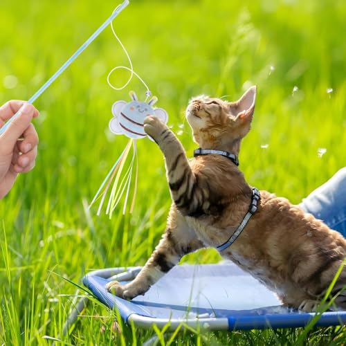 NOWFRESH Cat Wand Toy Set, 2 PCS Interactive Cat Teaser Wands with Cute Red Snake & Green Snake Designs, Equipped with Bells and Streamers to Captivate Your Cat’s Attention - color: red snake and green snake