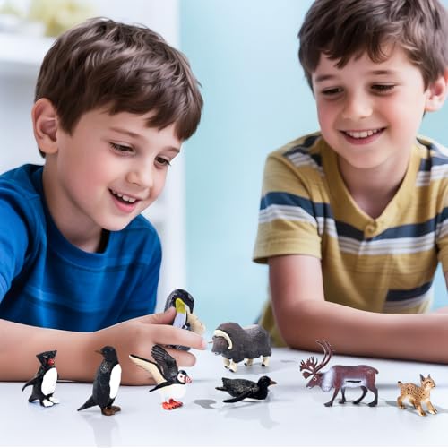 SIENON 60Pcs Mini Arctic Figures with Winter Animals Toy for Kids - style: Polar