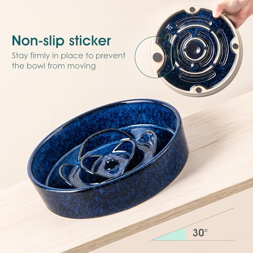 vancasso Slow Feeder Dog Bowl, 1.5 Cup Ceramic Puzzle Dish for Medium Breed - color: Blue, size: M - 1.5 Cups