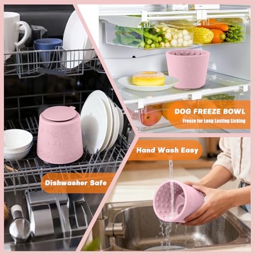 Dog Slow Feeder Lick Bowl, Silicone Dog Bowl with Strong Suction, Pink - color: Pink