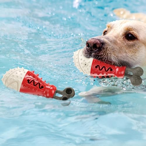 Cooling Freezable Dog Toy with Natural Coffee Wood – Dental Cleaning, Teething Relief & Treat Dispensing Chew Toy for Small Medium Large Breeds (Red) - color: Red