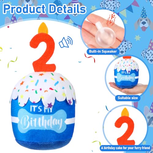 Dansydaisy Dog Birthday Cake Toy Squeaky Plush Gift,2nd,Blue - color: Blue, style: 2nd