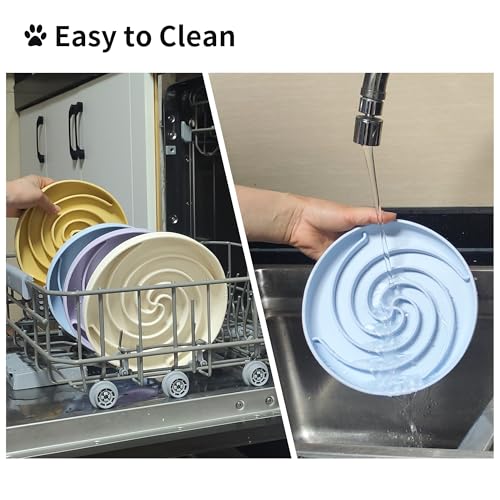 Bifeaw Slow Feeder Dog Bowls, Dishwasher Microwave Safe Silicone Puppy Puzzle Bowl with Non-Slip Design for Eating (Blue and Yellow) - color: Blue and Yellow
