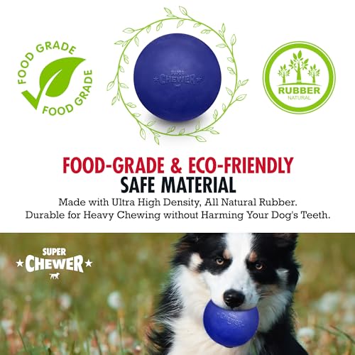 SuperChewer Tough Dog Ball Toy | Lifetime Replacement | Strong Natural Rubber | Great Dog Fetch Toy | Chew Toys for Dogs | Ultra Durable Chew Toys for Aggressive Chewers | Large Breed Tested - size: Large - 3 Inch / 12 oz