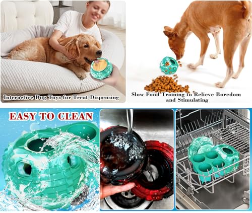 XHX Dog Toy, Durable Large Dog Toys, Freezable Fillable Rubber Dog Toys, Interactive Dog Puzzle Play Toy, Stopper+Silicone Treat Tray (Large, Green and White) - color: green white, size: Large