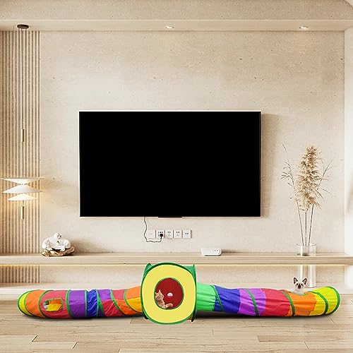 Andiker Cat Tunnel, Foldable Square Colorful Kitten Pop Up Tent Matches with Most Cat Tubes Polyester Kitten Tent with a Bell Ball 3 Holes Kitten Tubes to Hide Play (Square S) - size: Cube S
