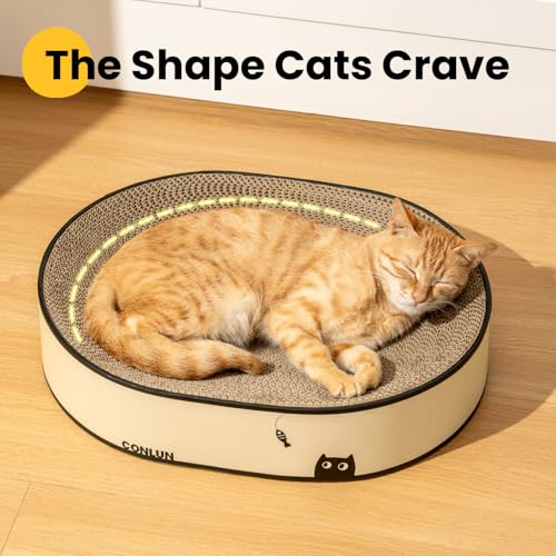 Conlun Oval Cat Scratcher Bed | Scratching Bowl Lounge for Kittens | Medium - color: Black Cat, size: Medium(16.9"L x 12.9"W x 3.5"Th)