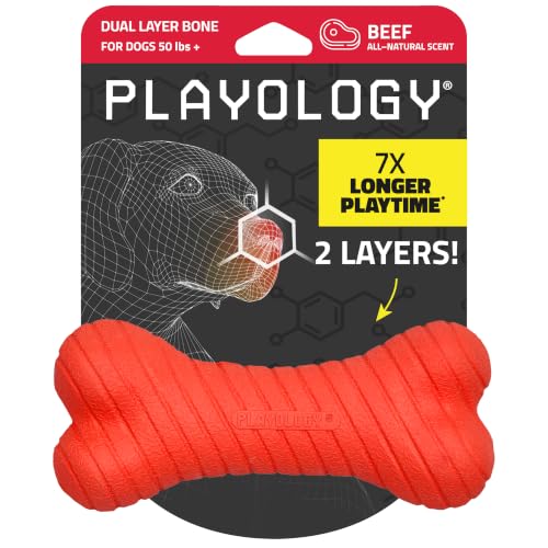 Playology Dual Layer Bone Dog Chew Toy - Jumbo, Beef Scent - size: Jumbo, style: Beef