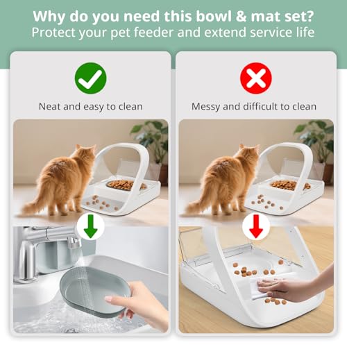 Bowl & Mat Set for Automatic Microchip Cat Pet Feeder, Sealing Ring Design for Keeping Food Fresh and Reducing Odor, Easy to Clean(Grey) - color: Grey Bowls