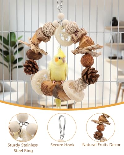 Hypeety Bird Swing for Cage Sisal-Wrapped Wooden Perch with Chew Toys