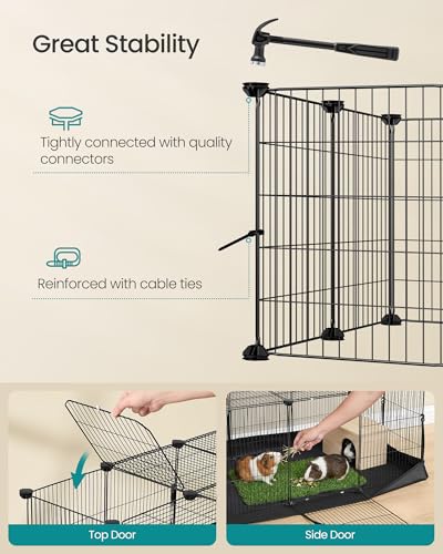 SONGMICS Guinea Pig Cage，Small Animal Playpen with Lid - color: Ink Black, style: 20 Panels - 48.4"L x 24.8"W x 16.3"H