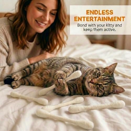 Glaciart One Swabs Cat Toys with Catnip - 12 Pk | Durable for Chew, Cute Cat Toys Interactive Kitty for Boredom, Exercise, & Play | Filled w/Organic Catnip for Anxiety & as Digestive Aid | Gift Idea - color: White Swabs 12pcs, size: Regular