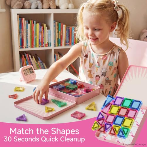 Mini Magnetic Tiles for Girls Travel in Tin Box to Stop Crying - style: Pink 60PCS