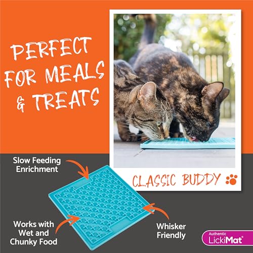 LickiMat Classic Buddy, Cat Slow Feeder Lick Mat, Boredom Anxiety Reducer; Perfect for Food, Treats, Yogurt, or Peanut Butter. Fun Alternative to a Slow Feed Cat Bowl or Dish, Purple - color: Purple