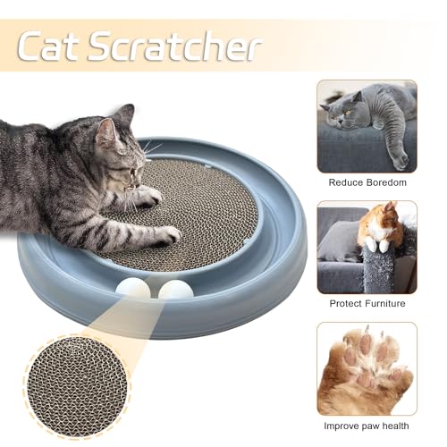 Interactive Cat Ball Track Toy for Indoor Cats, Cat Scratching Board & Exercise Set for Bored Indoor Adult and Kitten Mental & Physical Stimulation, with Spare Ball to Prevent Loss (Grey) - color: Grey