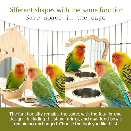 Parrot Bird Perch with Mirror and Stainless Steel Feeding Cups - color: D
