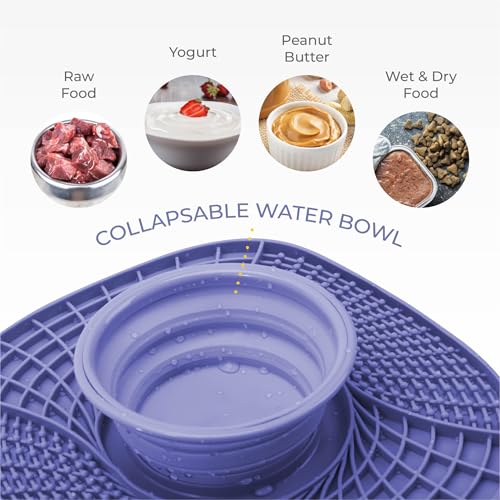 BelleBête & Co. 3-in-1 Pet Slow Feeder Bowl Lick Mat with Collapsible Bowl for Dog & Cat – Food-Grade Material & Non-Slip Base for Kibble, Dry and Wet Food, Digestive Health & Reduce Anxiety | Green - color: Green
