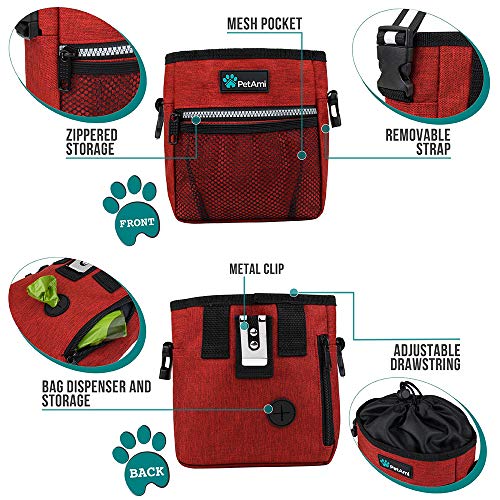 PetAmi Hands Free Dog Treat Pouch for Training and Walking, Red - color: Heather Red