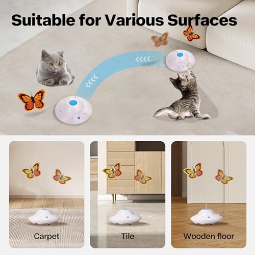 Pet Prime Self Moving Cat Toy for Indoor Cats, Electronic Cat Butterfly Interactive Automatic Rechargeable Toy for Kitten Chasing with LED Light