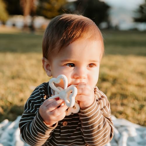 haakaa Silicone Clover Teether, Teethers for Babies 3 Months+, Oat - color: Oat