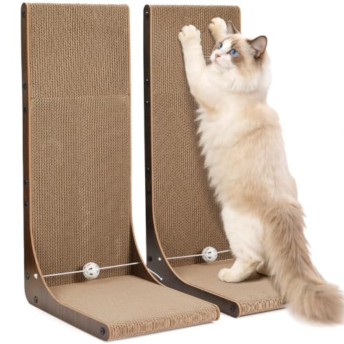 26.8 Inch Cardboard Cat Scratching Post for Indoor Cats 2-Pack - size: 26.8 Inch 2-Pack Walnut Color