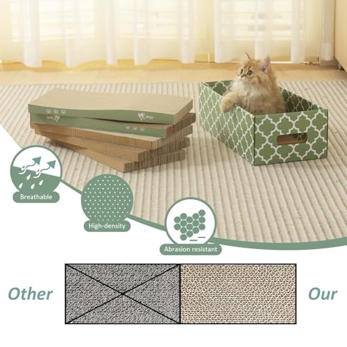 MECOOL Cat Scratching Board，5PC Cat Scratch Pad with Box，Reversible Corrugated Cat Scratcher Cardboard and Lounge Bed for Indoor Cats, Catnip - size: M-5PCS