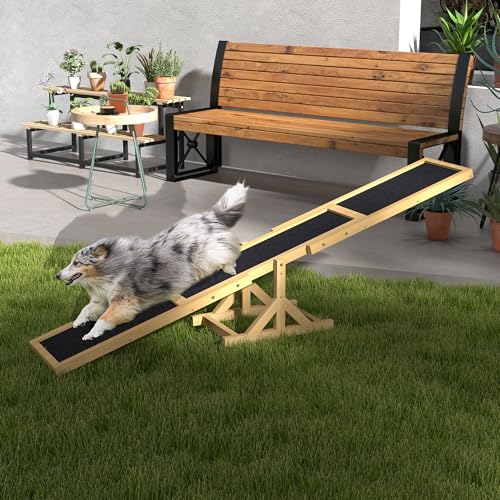 Havemies 71 Inch Wooden Dog Agility Seesaw with Anti-Slip Surface,Outdoor Training Teeter - color: Yellow