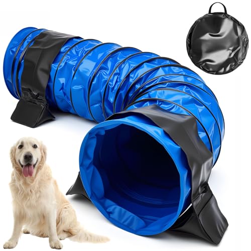 24 in 10 Foot Extra Large PVC Dog Agility Tunnel with Sandbags Blue - color: Blue, size: 24in X 10ft