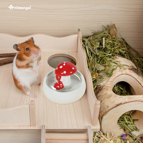 Niteangel Hamster Feeding & Water Bowls- Mushroom Ceramics Series Food Dish Feeding Bowls for Dwarf Syrian Hamsters Gerbils Mice Rats or Other Similar-Sized Small Pets (Water Bowl) (Pack of 2) - size: Water Bottle (Pack of 2)