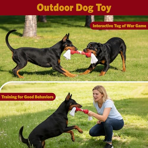 Indestructible Dog Chew Toy, Durable Heavy-Duty Rubber for Aggressive Chewers & Puppy Teething, Interactive Fetch Toy for Large/Medium Dogs to Beat Boredom, Cream Scented, Red/White
