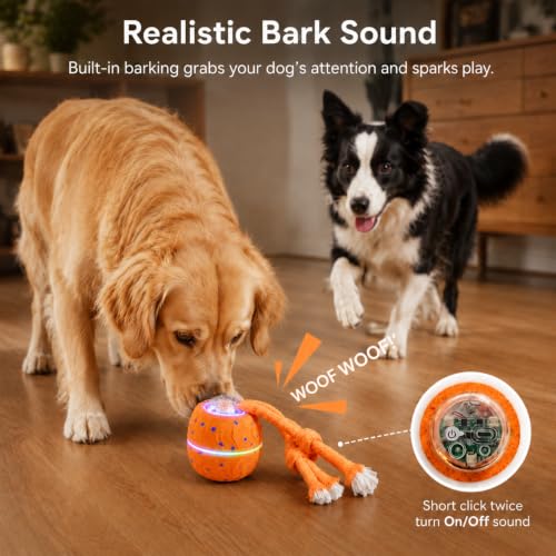 Smart Interactive Dog Ball, Automatic Rolling with LED Glow, E-TPU Dog Ball, Toy for Dog - color: Orange