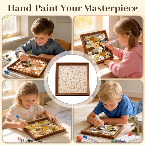 DIY Colorable Wooden Dog Puzzle Frame, Arts and Crafts Kits Toys for Kids - color: Dog