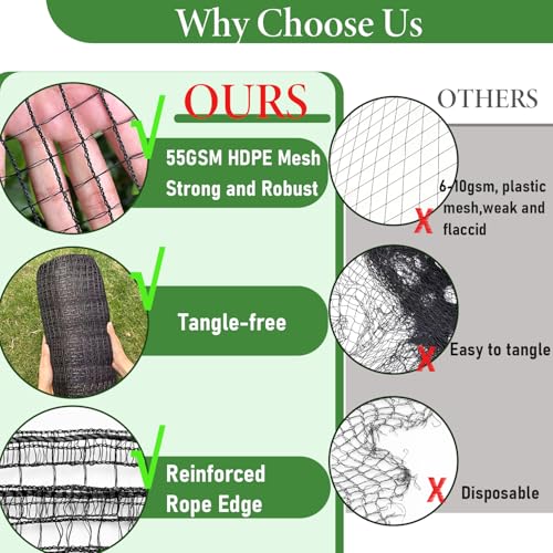4 x 75ft Deer Fence Netting, Heavy Duty Plastic Mesh Fence Deer Netting, 55GSM Deer Fence for Garden, Reinforced Edges Anti Bird Netting Mesh for Trees Vegetable Raised Bed(55GSM, 4 x 75ft) - size: 4 X 75ft