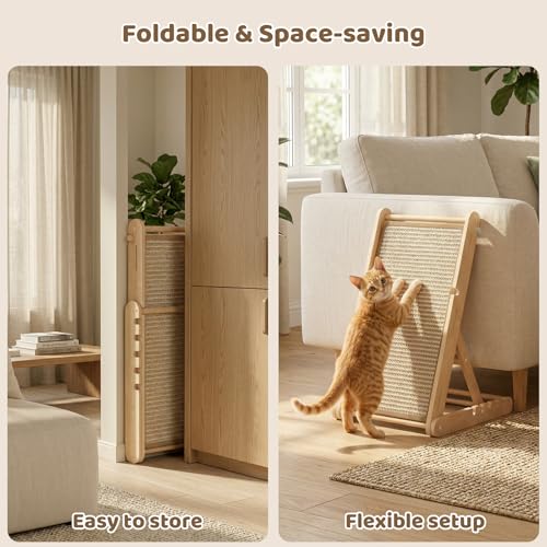 XiaZ Cat Scratcher, 23" Sisal Cats Scratching Board with 5 Adjustable Heights, No Assembly Required, Foldable Cat Scratchers for Indoor Cats and Kittens, Ready to Use - size: 15.7"L x 13.7"W x 23"H