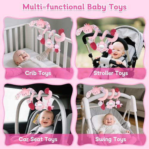 Spiral Car Seat & Stroller Activity Toys for Babies 0-6 Months - color: Pink Rabbit