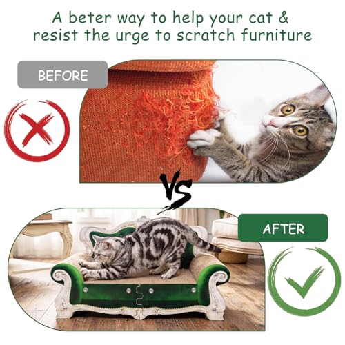 Luxury Cardboard Cat Scratcher Sofa Bed, Couch Shaped Cat Scratching Board, Cat Scratch Lounge with Catnip, Cat Scratcher for Indoor Cats (Green Crown) - color: Green Crown