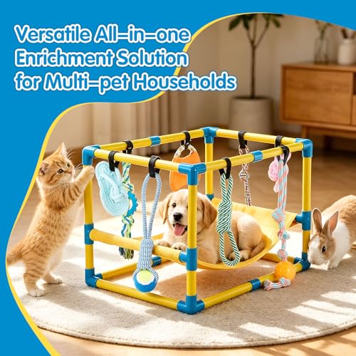 Keaber Puppy Play Gym with 8 Toys, Jungle Gym with Hammock 23x17x17in