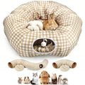 3-in-1 Bunny Tunnel Bed,Collapsible Rabbit Tunnel Toy,Portable Playground - color: YellowPlaid