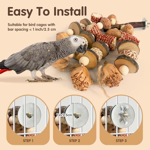 Bird Chew Toy - Natural Apple Wood Corn Cob Parrot Chew Toy, Multi-Functional Cage Hanging Foraging Toy for Budgies, Cockatiels, Conures, Lovebirds & Other Small Medium Birds